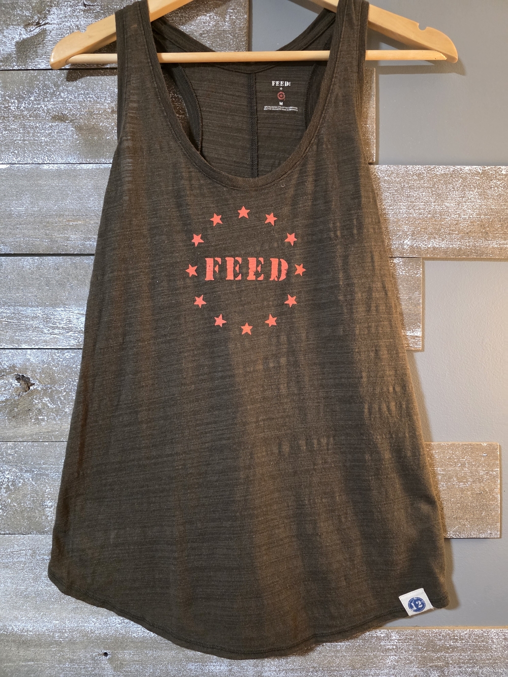 FEED Olive Green Racerback Tank with Pink Star Graphic